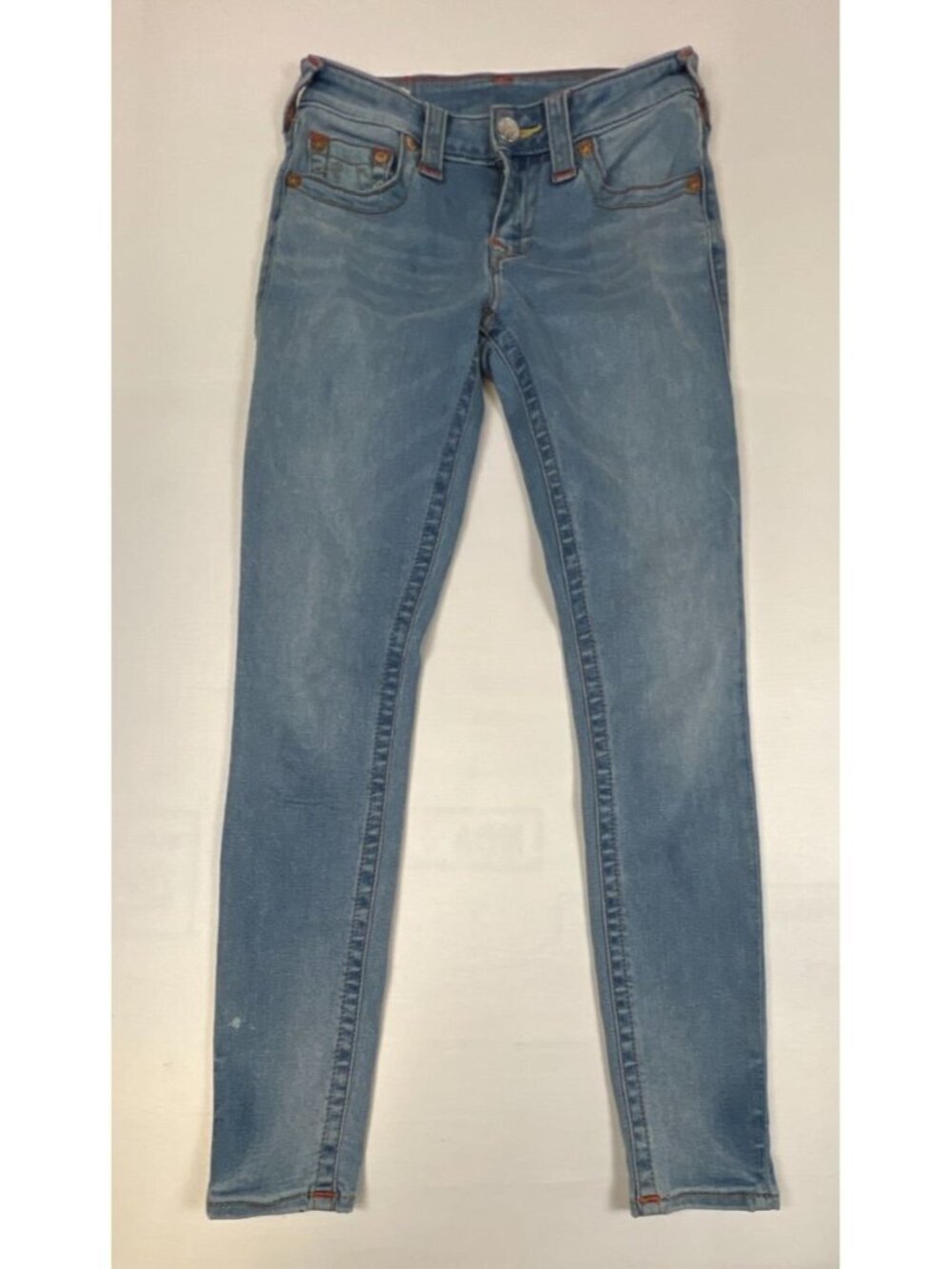 True Religion Women 26 Jennie Curvy Mid Rise Skinny Light Wash Denim Blue Jeans
